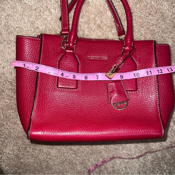 Michael Kors "Shelly" Medium Zip Top Satchel Cherry with Gold Trim - Picture 7 of 12